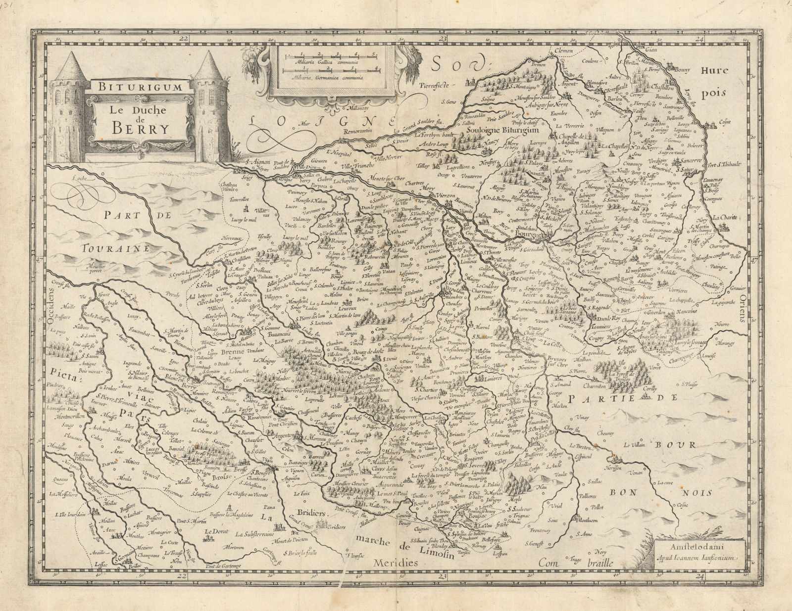 Biturigum. Le Duche de Berry. Duchy of Berry. Cher & Indre. Janssonius c1631 map